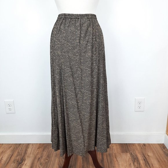 Vtg 90s bronze micro crinkle floral skirt set — JM Collection Jennifer Moore - Picture 11 of 16